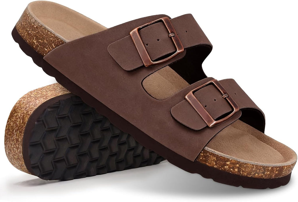 Women’s Cork Footbed Slide Sandals – Adjustable Buckle Arch Support Summer Sandals