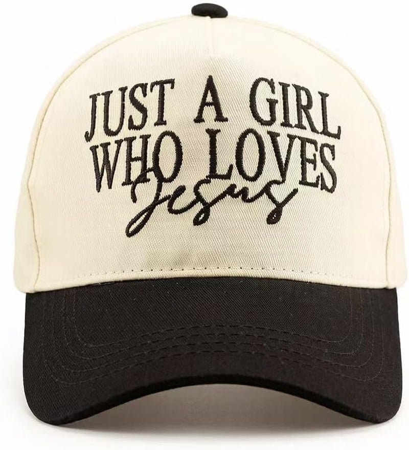 Two Tone Just a Girl Who Loves Jesus - Embroidered Lettering Baseball Cap