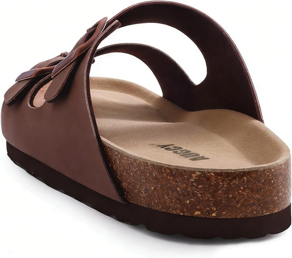 Women’s Cork Footbed Slide Sandals – Adjustable Buckle Arch Support Summer Sandals