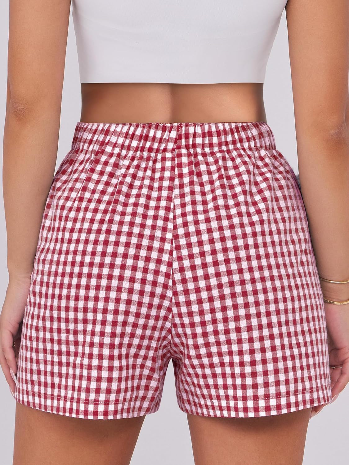 Women’s Gingham Boxer Shorts – Plaid Lounge Sleep Shorts for Summer