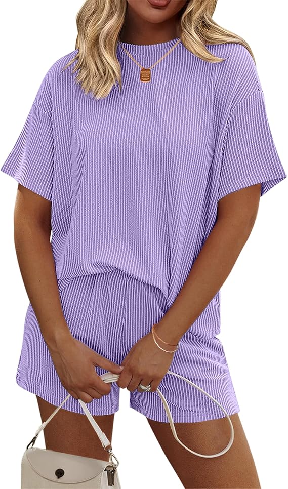 Womens Pajama Sets Short Sleeve Lounge Sets 2 Piece Pjs Tops and Shorts Outfits Matching Loungewear with Pockets