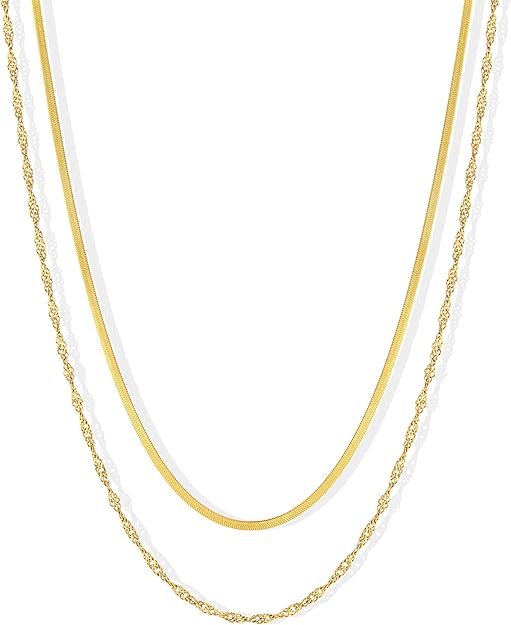 Waterproof Layered Gold Necklace – 14K Gold Plated Dainty Chain Set for Women
