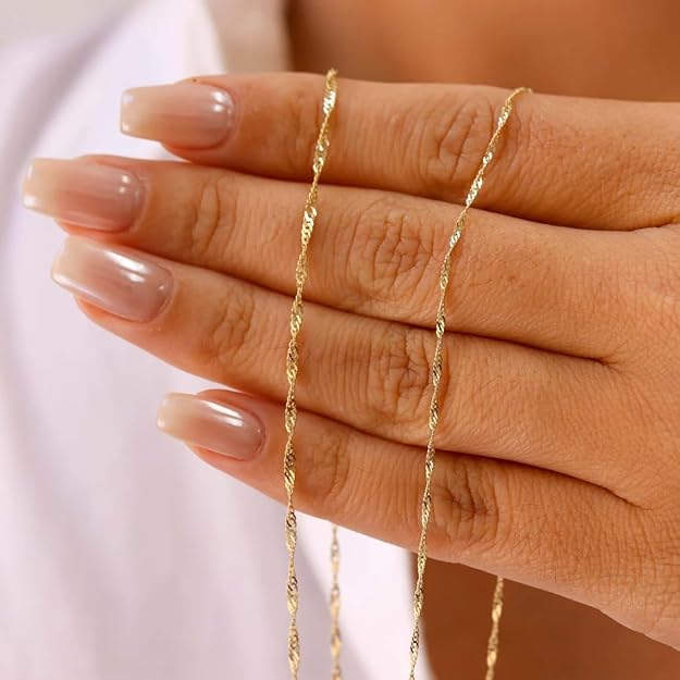 Waterproof Layered Gold Necklace – 14K Gold Plated Dainty Chain Set for Women