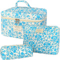 3-Piece Quilted Floral Makeup Bag Set – Cute Coquette Travel Cosmetic Organizer for Women