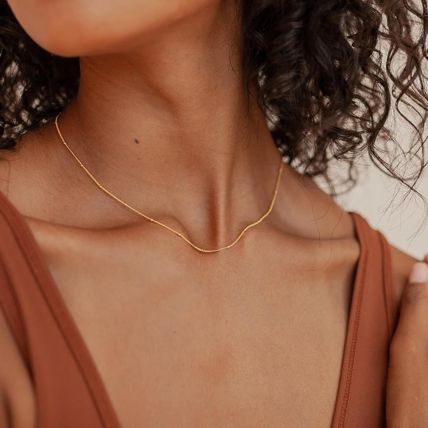 Waterproof Layered Gold Necklace – 14K Gold Plated Dainty Chain Set for Women