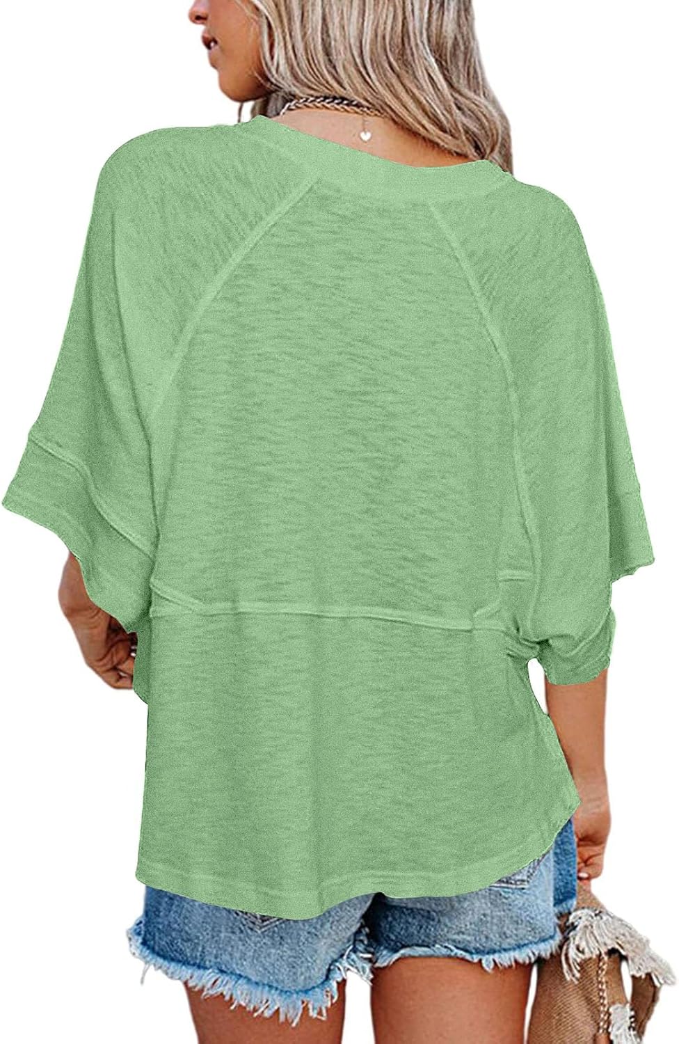Women'S Summer Casual Crewneck Batwing Half Sleeve T-Shirts Solid Color Loose Fit Cute Basic Flowy Tops Tees Blouses