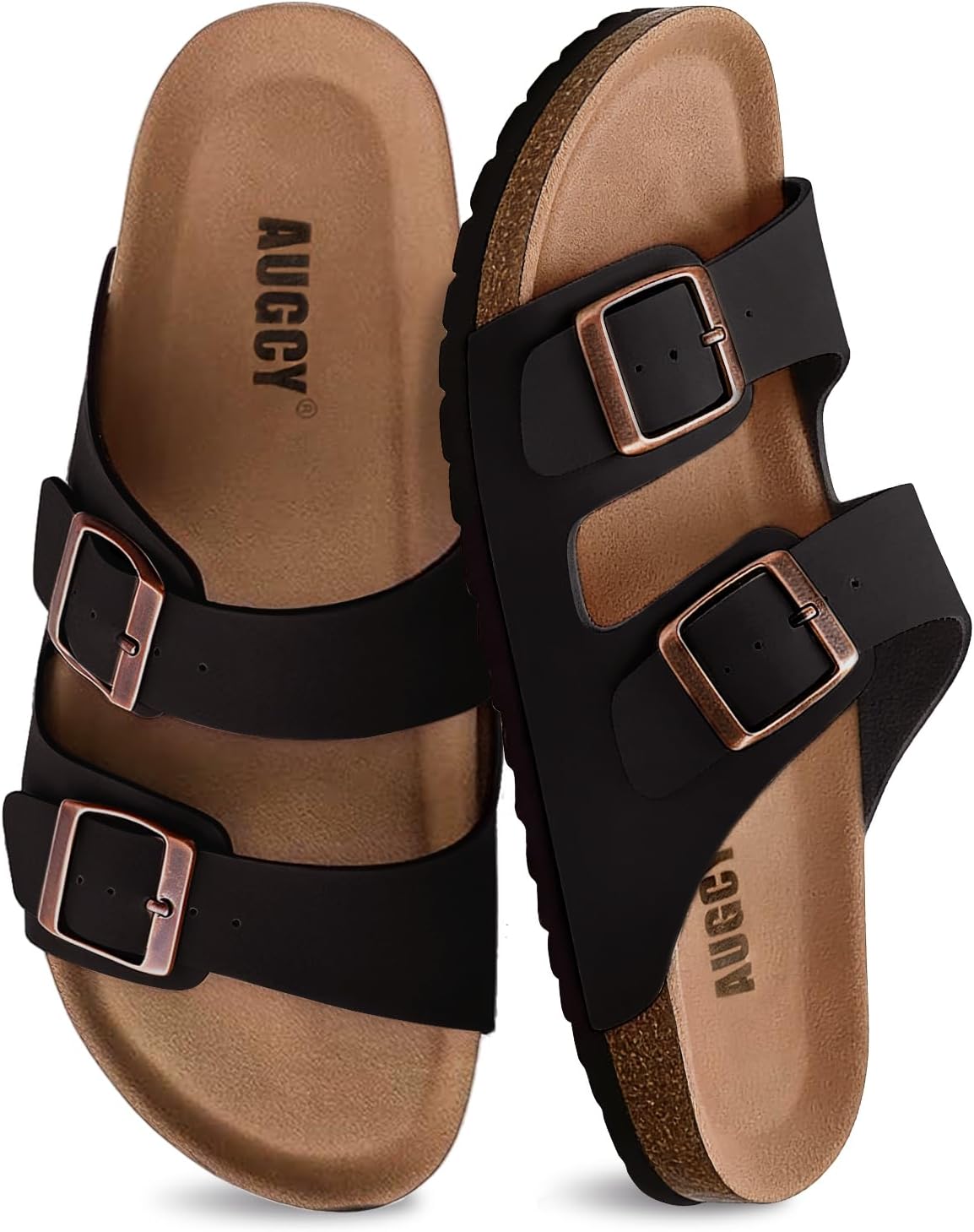 Women’s Cork Footbed Slide Sandals – Adjustable Buckle Arch Support Summer Sandals