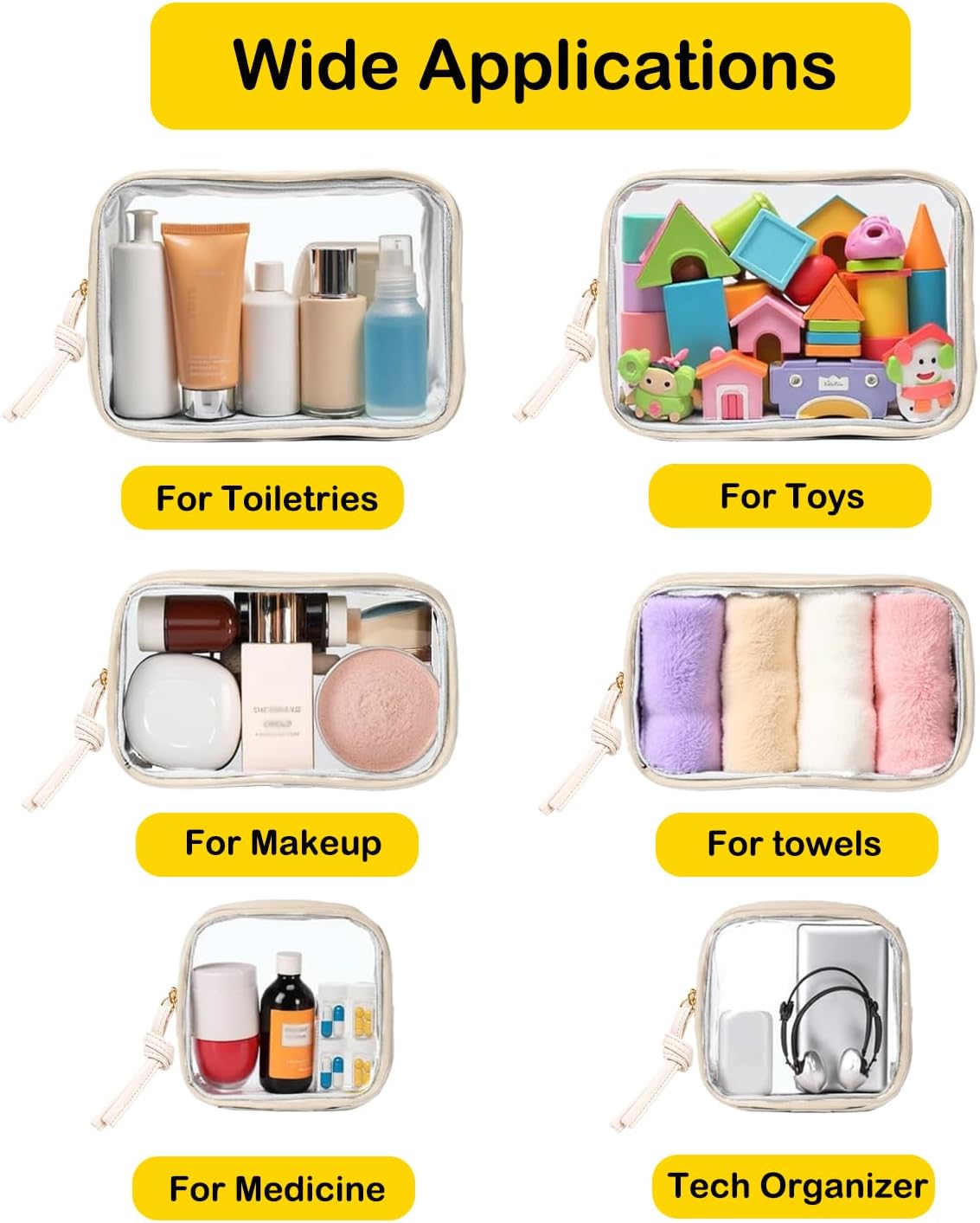 3-Piece Clear Travel Makeup Bag Set – Waterproof Transparent Toiletry Pouches