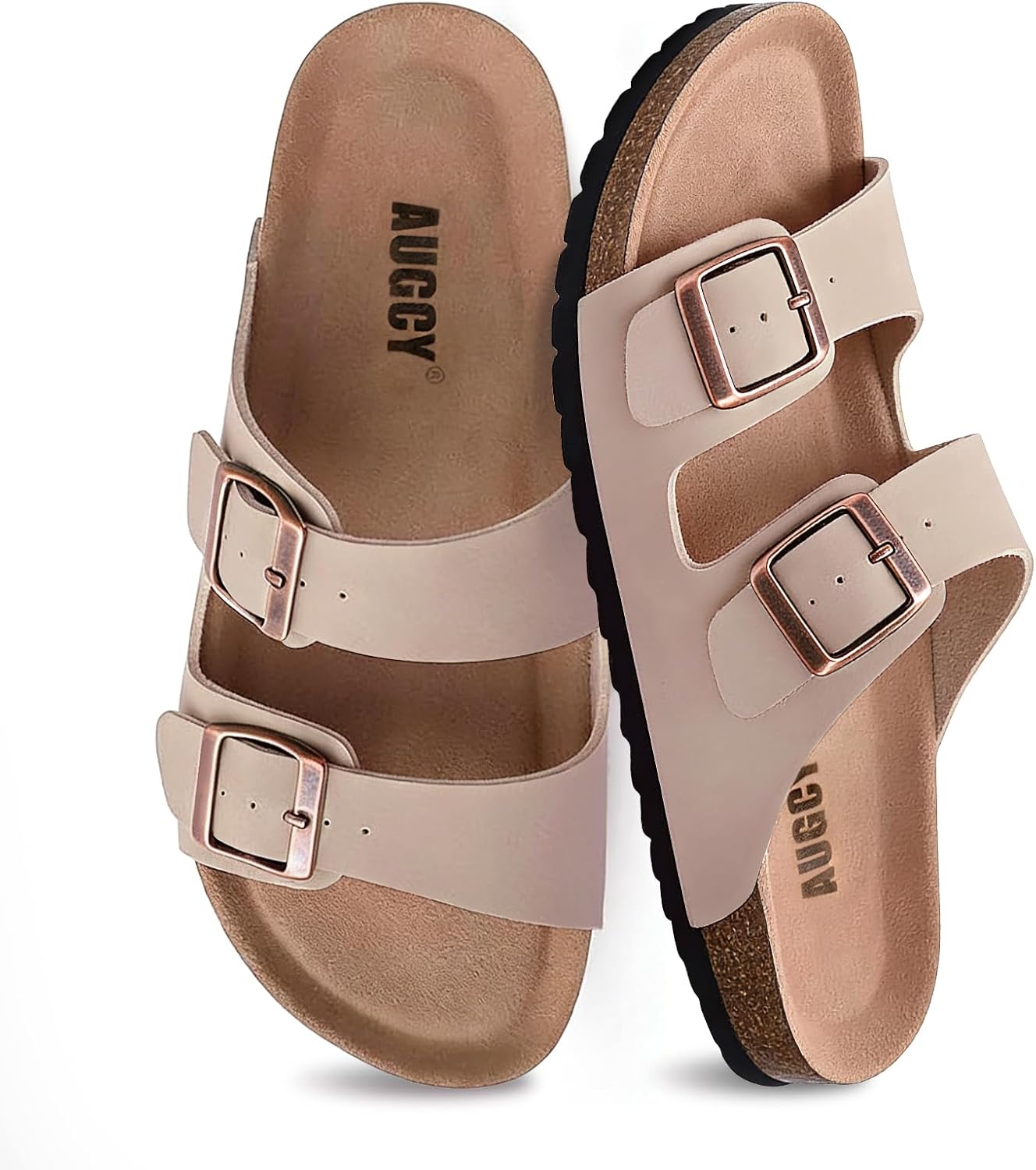 Women’s Cork Footbed Slide Sandals – Adjustable Buckle Arch Support Summer Sandals