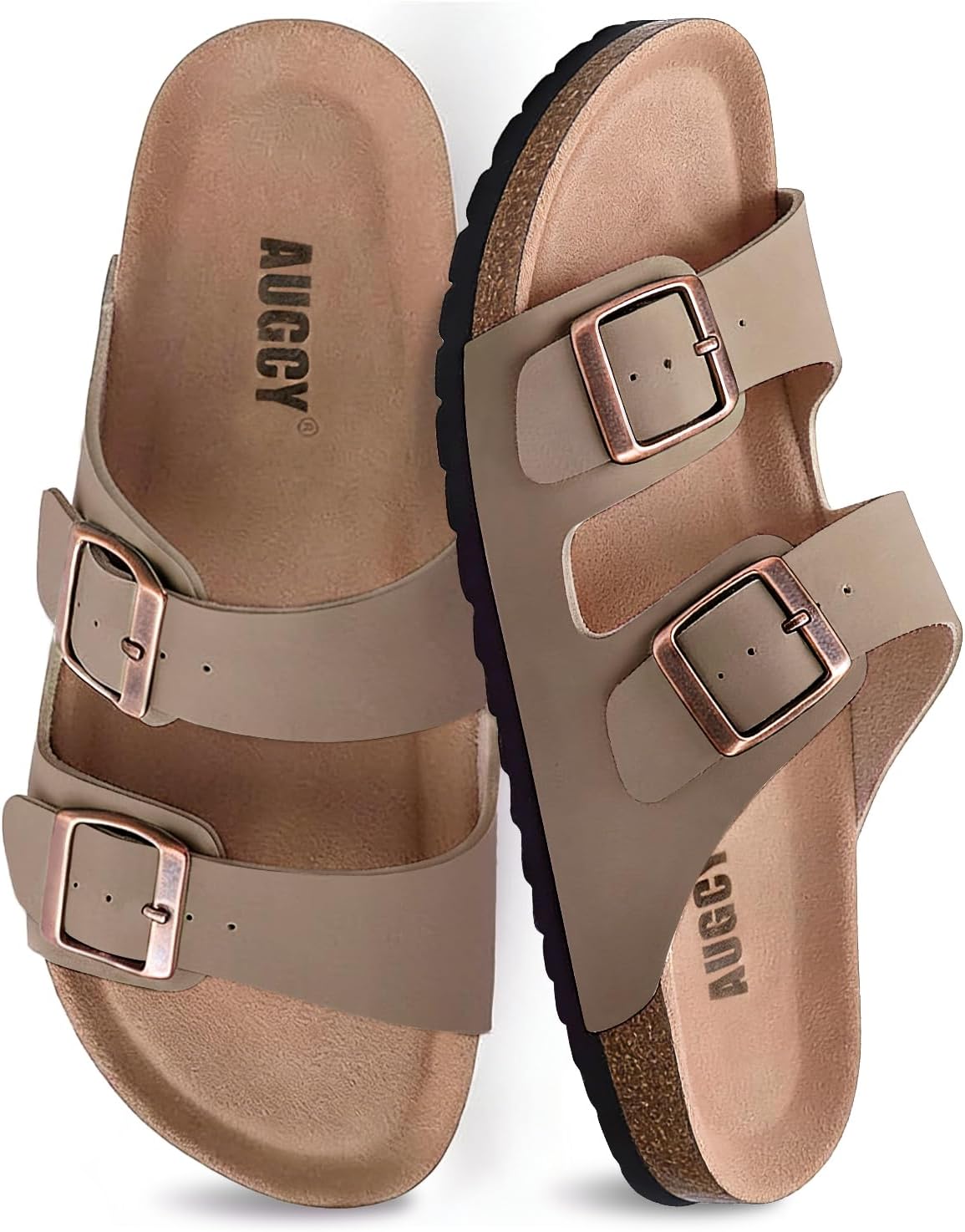 Women’s Cork Footbed Slide Sandals – Adjustable Buckle Arch Support Summer Sandals