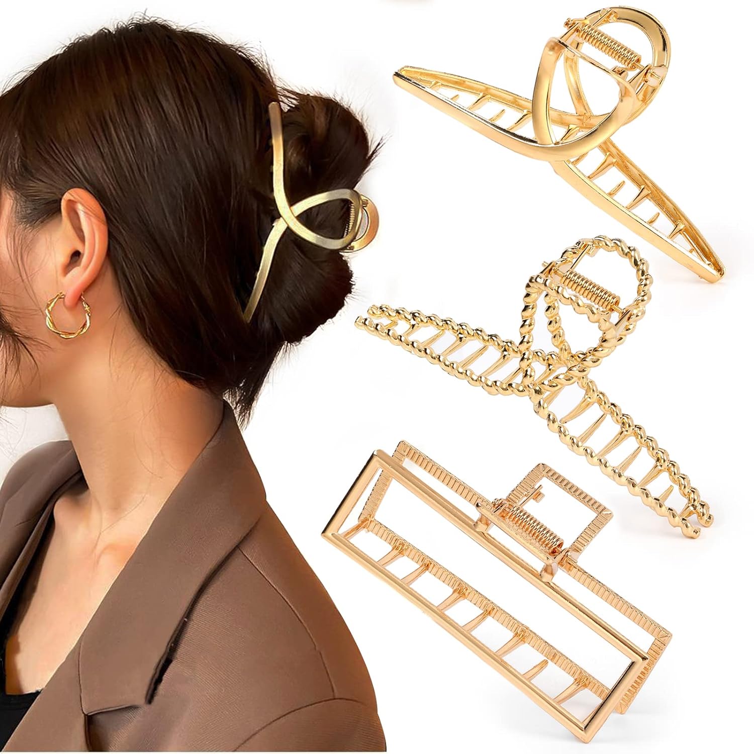 3-Piece Large Metal Claw Clips – Strong Hold Non-Slip Hair Clips for Thick Hair
