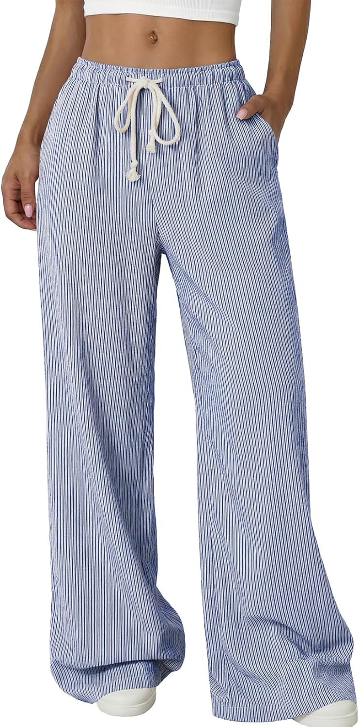 Women’s Wide Leg Palazzo Pants – Casual Loose Lounge Trousers with Pockets