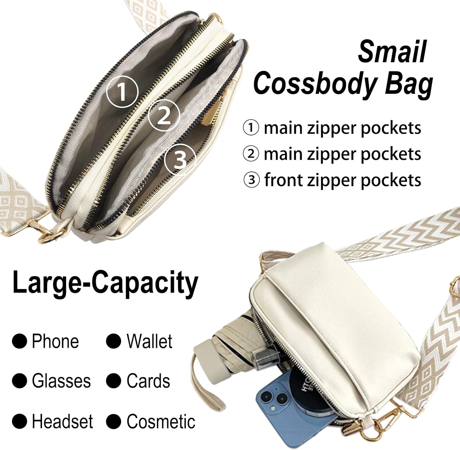 Women’s Vegan Leather Crossbody Bag – Adjustable Shoulder Purse