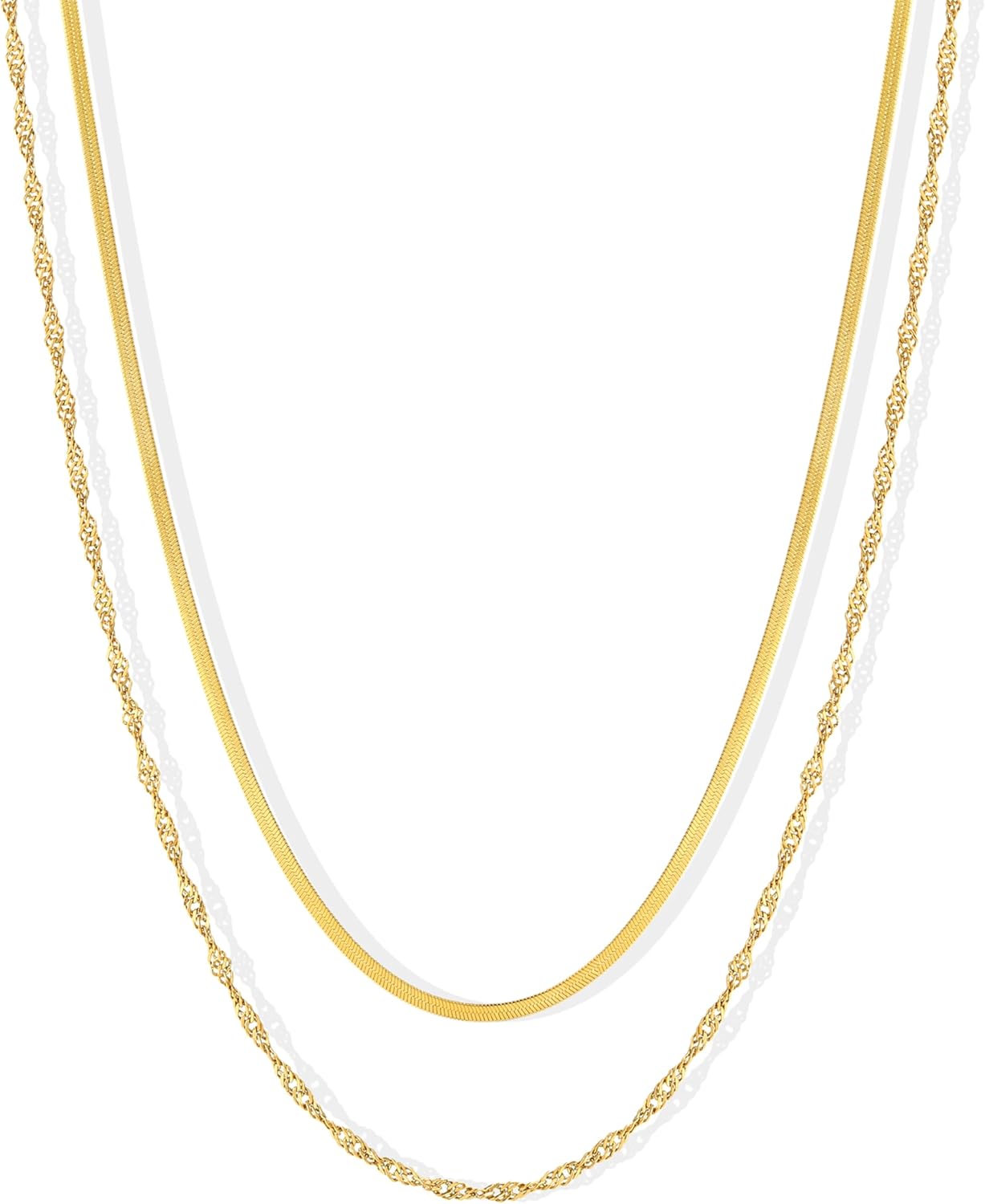 Waterproof Layered Gold Necklace – 14K Gold Plated Dainty Chain Set for Women