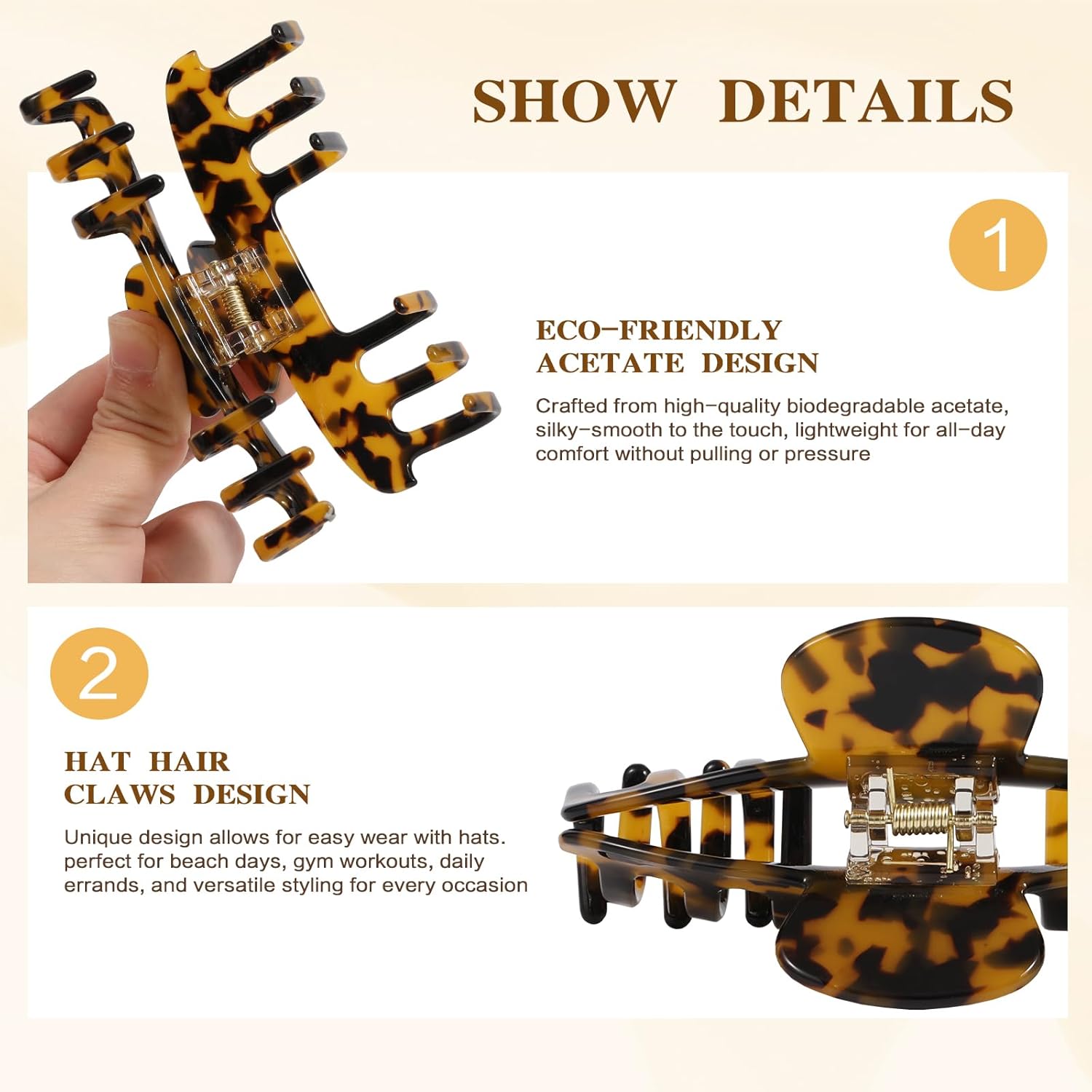 2-Piece Hat Claw Clips – Large Non-Slip Hair Clips for Caps & Trucker Hats