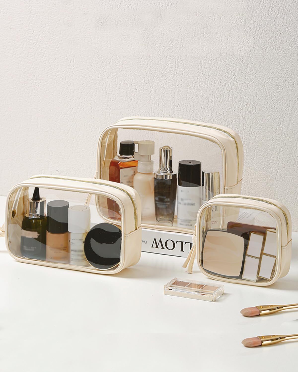 3-Piece Clear Travel Makeup Bag Set – Waterproof Transparent Toiletry Pouches