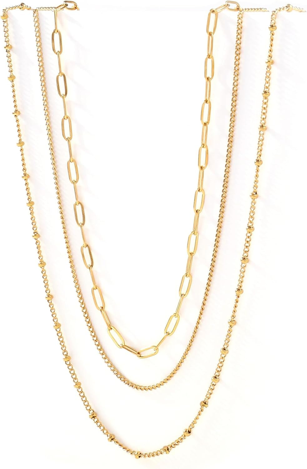 Waterproof Layered Gold Necklace – 14K Gold Plated Dainty Chain Set for Women