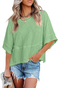 Women'S Summer Casual Crewneck Batwing Half Sleeve T-Shirts Solid Color Loose Fit Cute Basic Flowy Tops Tees Blouses