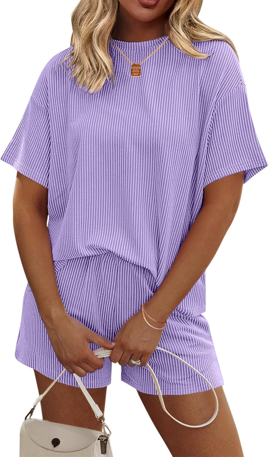 Womens Pajama Sets Short Sleeve Lounge Sets 2 Piece Pjs Tops and Shorts Outfits Matching Loungewear with Pockets