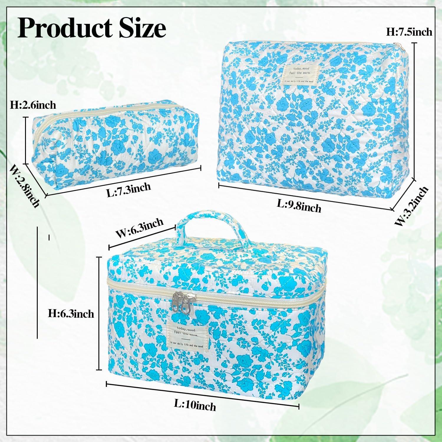 3-Piece Quilted Floral Makeup Bag Set – Cute Coquette Travel Cosmetic Organizer for Women