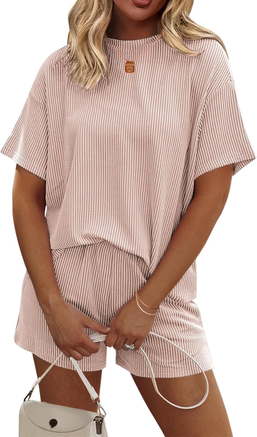 Womens Pajama Sets Short Sleeve Lounge Sets 2 Piece Pjs Tops and Shorts Outfits Matching Loungewear with Pockets