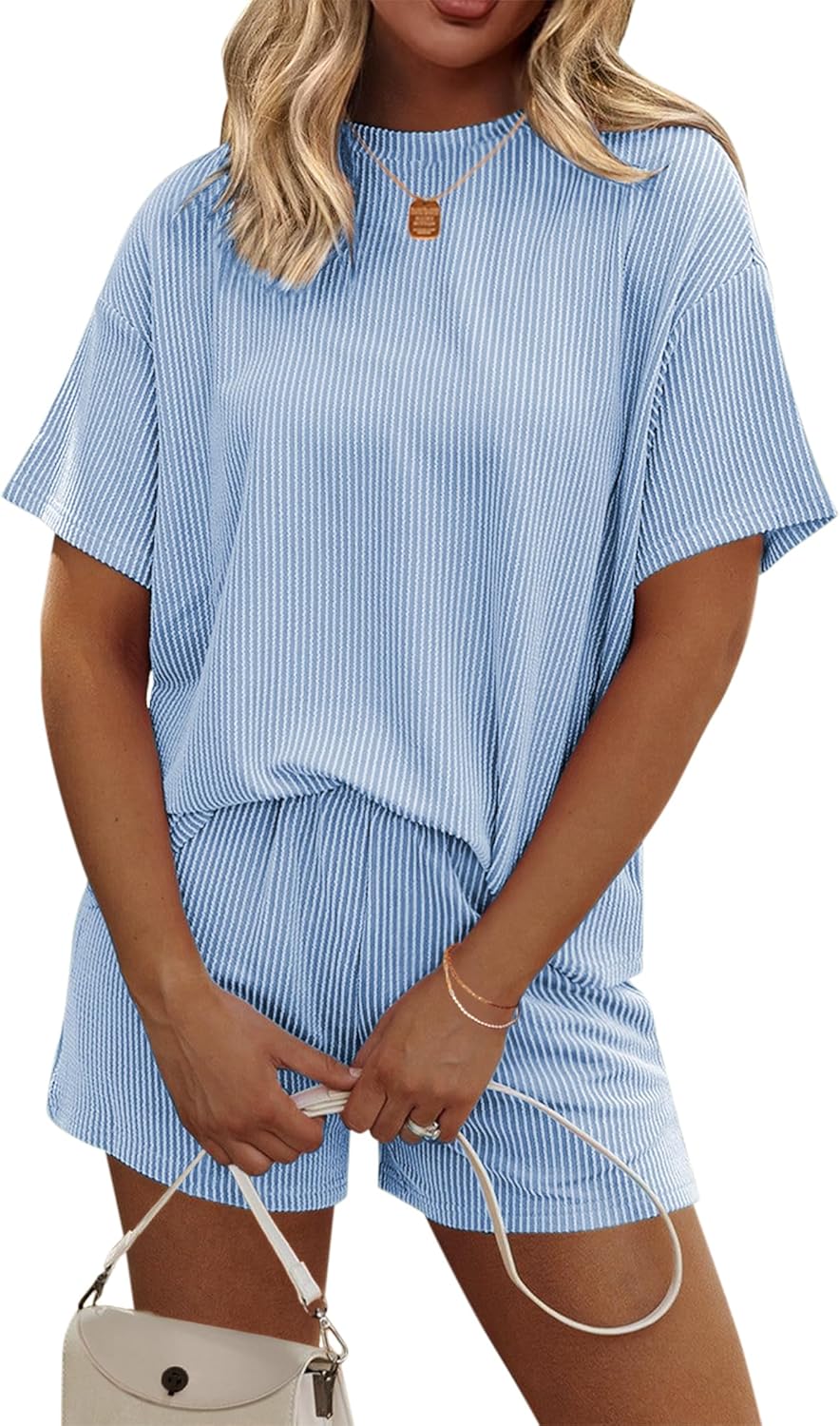 Womens Pajama Sets Short Sleeve Lounge Sets 2 Piece Pjs Tops and Shorts Outfits Matching Loungewear with Pockets