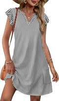 Women’s Casual Ruffle Sleeve V-Neck Swing Dress – Summer Sundress with Pockets