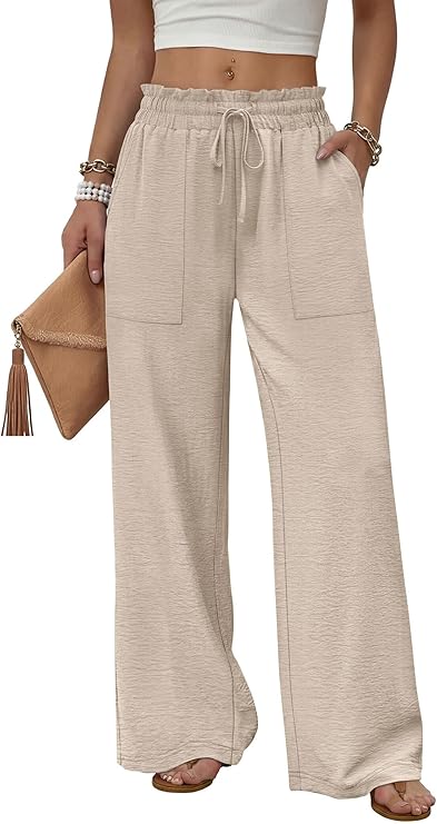 Women’s Wide-Leg Drawstring Pants – Loose Summer Trousers with Pockets