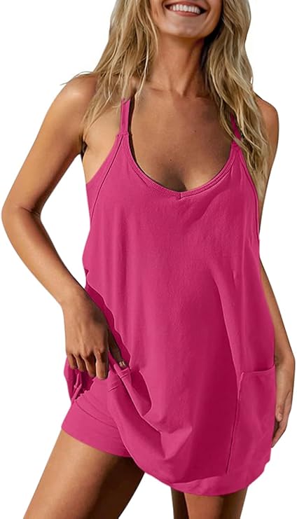 Women’s Athletic Tennis Dress – Sleeveless Spaghetti Strap Workout Dress with Pockets