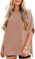 Women's Oversized Ribbed Batwing Sleeve Tunic Top