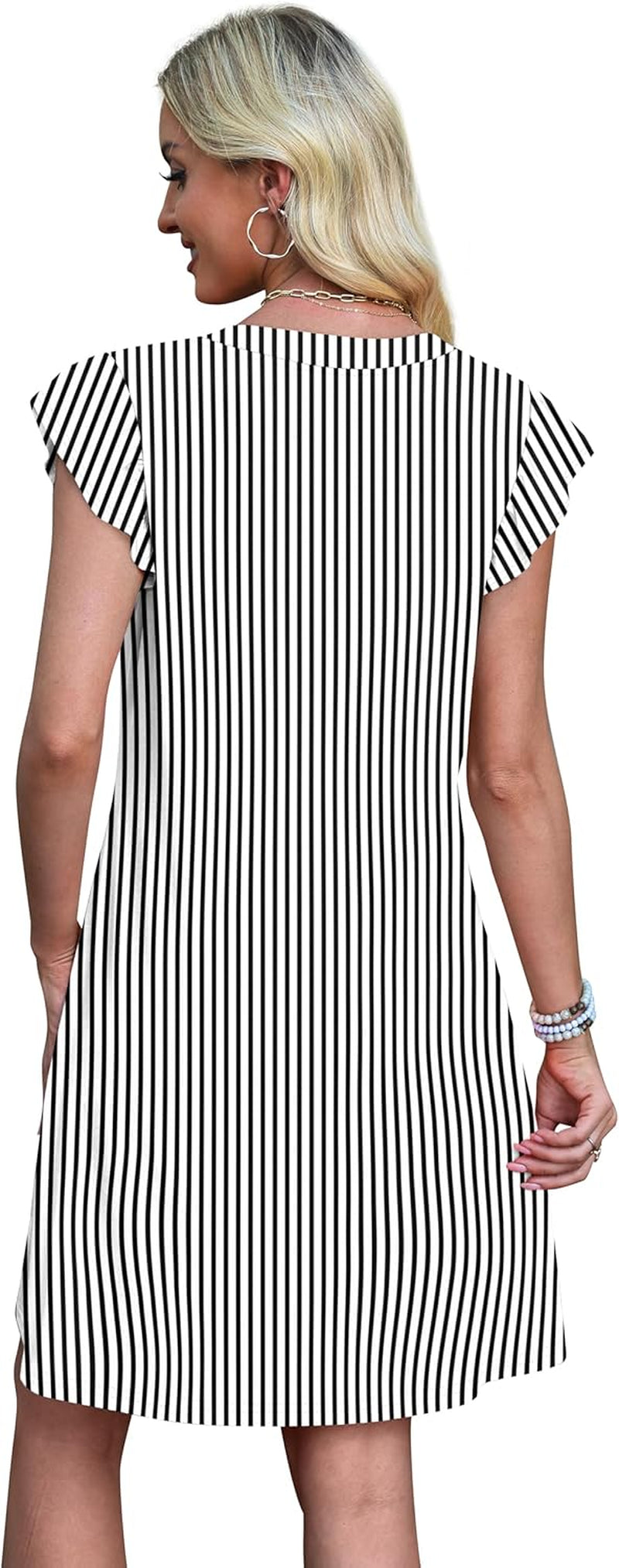 Women’s Casual Ruffle Sleeve V-Neck Swing Dress – Summer Sundress with Pockets
