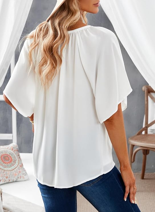 Women’s Chiffon Blouse – V-Neck 3/4 Sleeve Casual Top