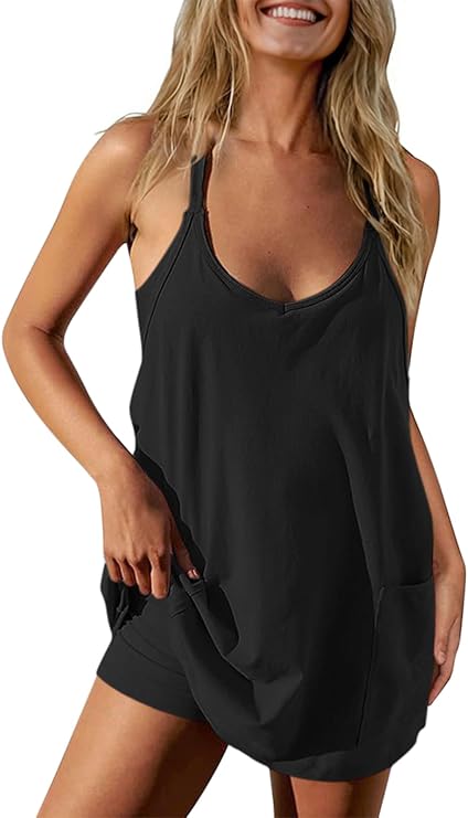 Women’s Athletic Tennis Dress – Sleeveless Spaghetti Strap Workout Dress with Pockets