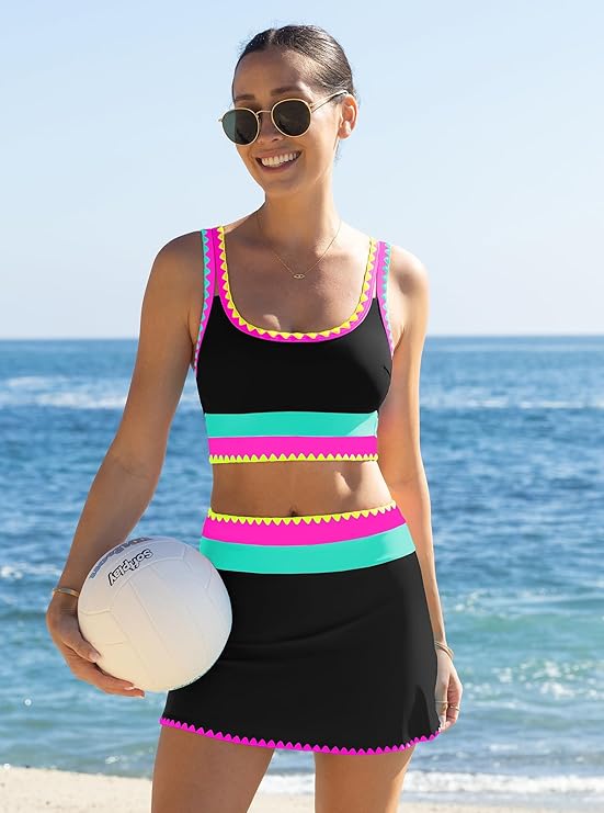 High Waisted Bikini Sets for Women Tummy Control Swimsuits 3 Piece Bathing Suits Neon Swimwear with Skirt 2026