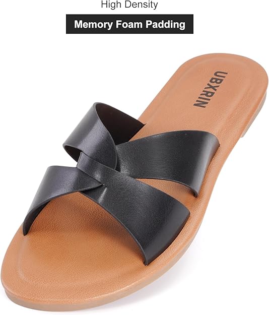 Women’s Minimalist Memory Foam Slide Sandals – Soft Leather Casual Flat Slippers