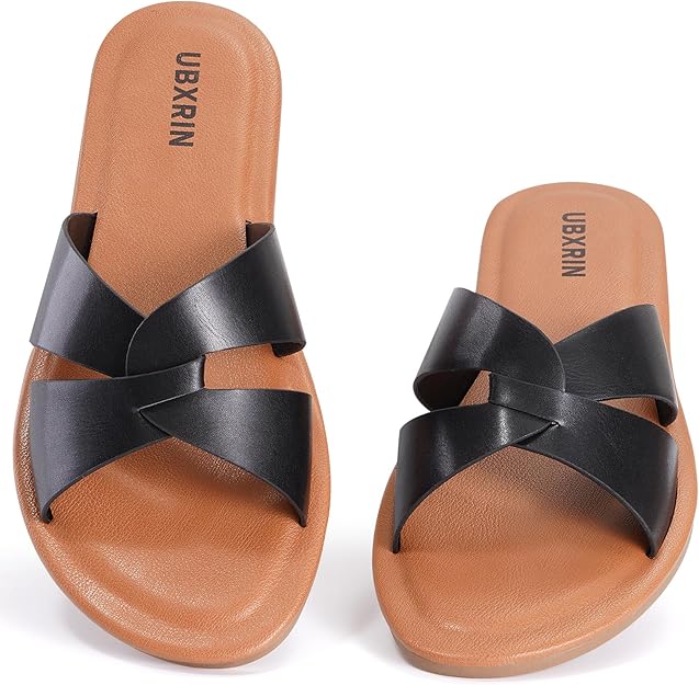 Women’s Minimalist Memory Foam Slide Sandals – Soft Leather Casual Flat Slippers