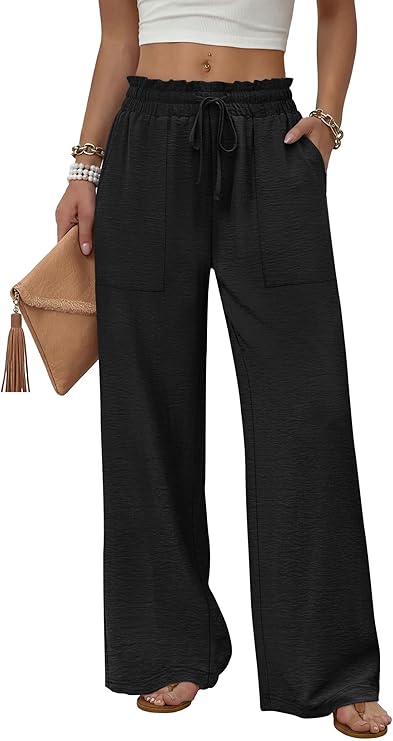 Women’s Wide-Leg Drawstring Pants – Loose Summer Trousers with Pockets