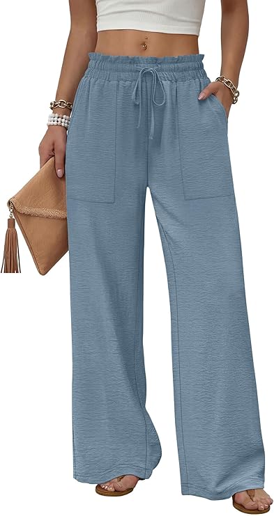 Women’s Wide-Leg Drawstring Pants – Loose Summer Trousers with Pockets