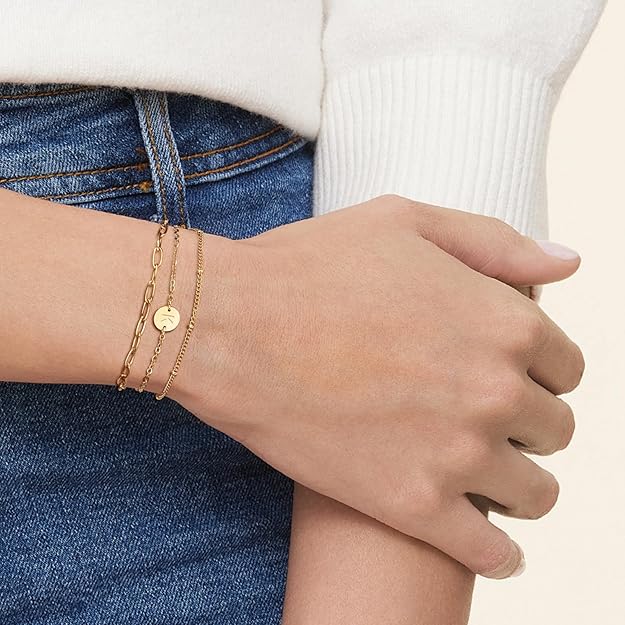 Gold Initial Bracelet – 18K Gold Plated Letter Charm Bracelet for Women