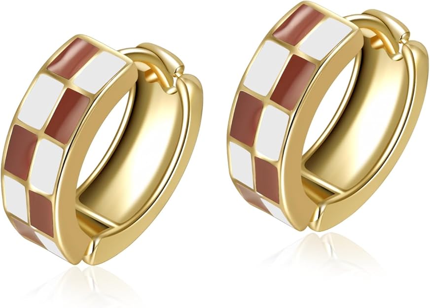 Checker Small Hoop Earrings – Enamel Hoop Earrings for Women