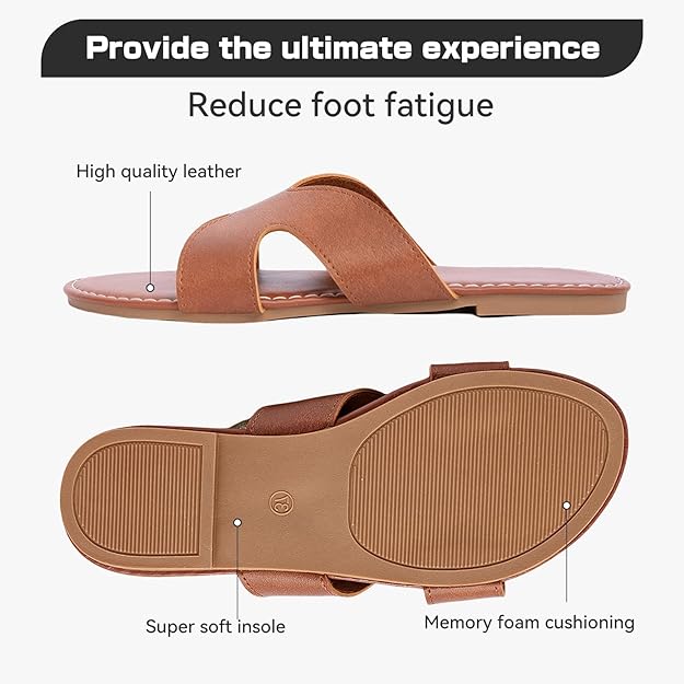 Women’s Flat Slide Sandals – Open Toe Casual Summer Beach Slippers