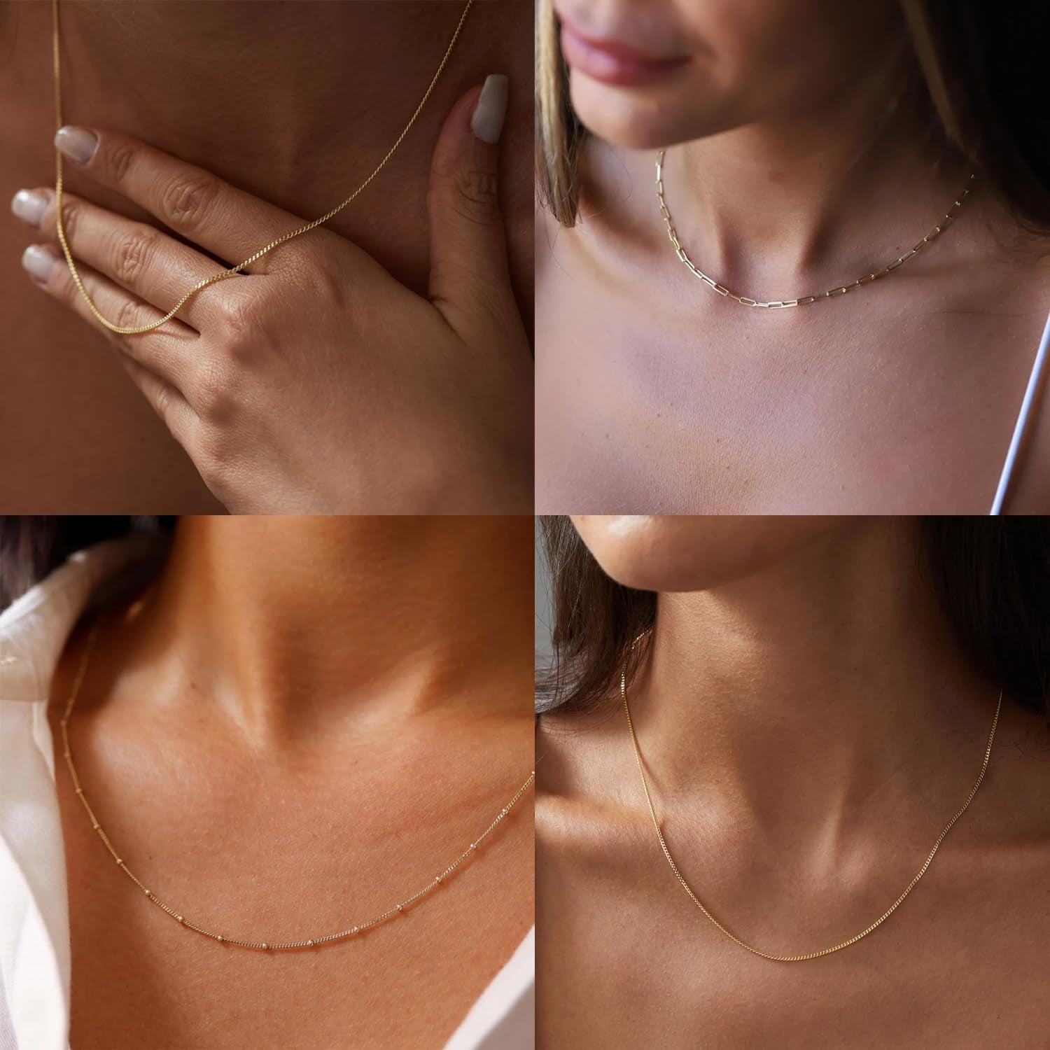 Waterproof Layered Gold Necklace – 14K Gold Plated Dainty Chain Set for Women