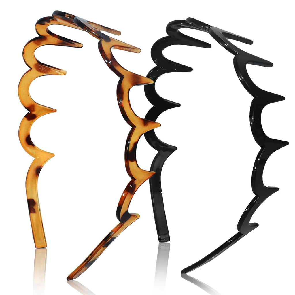 Zigzag Headbands – 2-Pack Non-Slip Slick-Back Hair Comb Headbands for Women