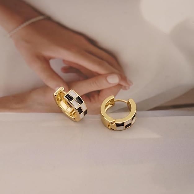 Checker Small Hoop Earrings – Enamel Hoop Earrings for Women