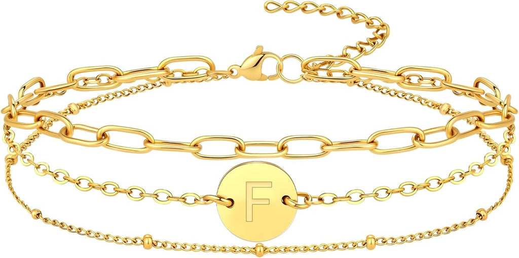 Gold Initial Bracelet – 18K Gold Plated Letter Charm Bracelet for Women
