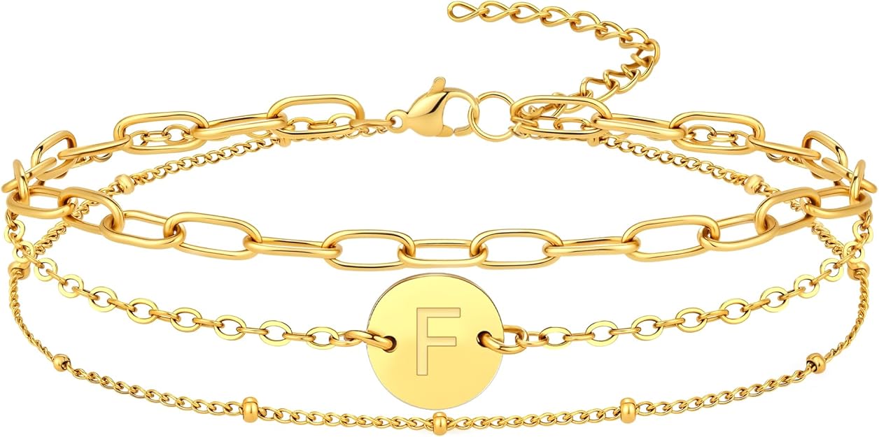 Gold Initial Bracelet – 18K Gold Plated Letter Charm Bracelet for Women