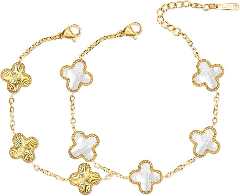 18K Gold Four-Leaf Clover Bracelet – Lucky Link Bracelet for Women