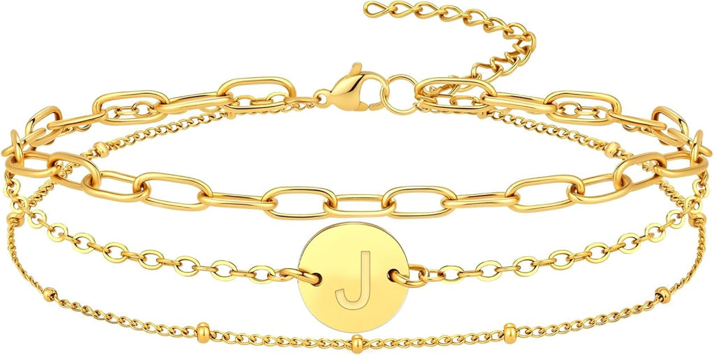 Gold Initial Bracelet – 18K Gold Plated Letter Charm Bracelet for Women