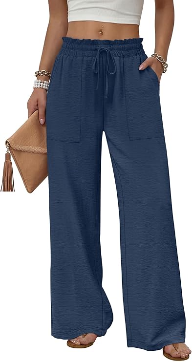 Women’s Wide-Leg Drawstring Pants – Loose Summer Trousers with Pockets