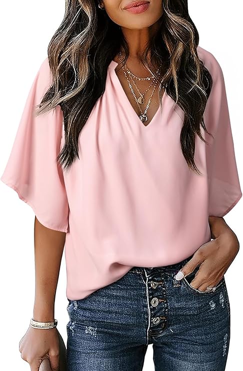 Women’s Chiffon Blouse – V-Neck 3/4 Sleeve Casual Top